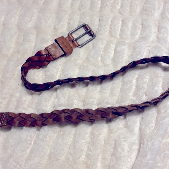 Abercrombie‎ & Fitch Leather Braided Belt Moose Logo Vintage Brown Unisex - Picture 1 of 5